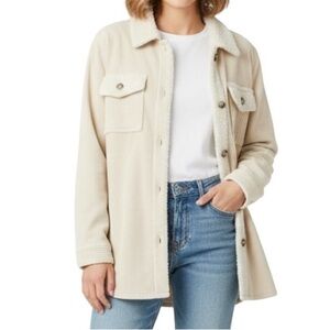 BearPaw Women’s Sherpa Corduroy Cream Beige Button-Up Shirt Size XL